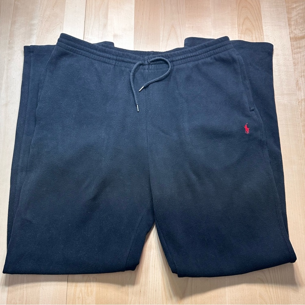 Ralph Lauren Men's Black Sweatpants with Red Pony Logo made in USA size XL